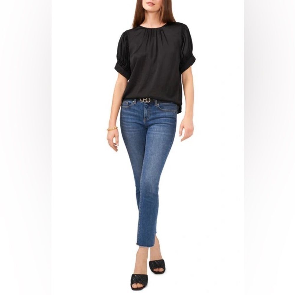 Vince Camuto NWT Shirred Neck Rumpled Satin Blouse in black size M
